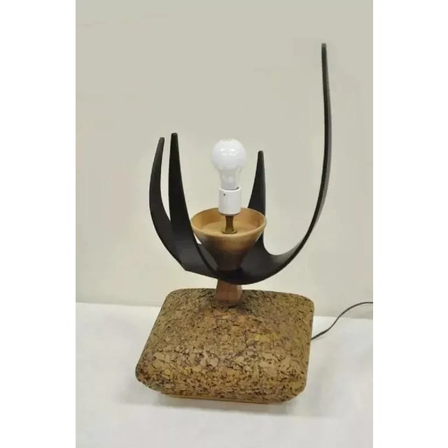 White Mid 20th Century Lynard of California Cork Crackled Glass Walnut Atomic Era Modern Egg Table Lamp For Sale - Image 8 of 10