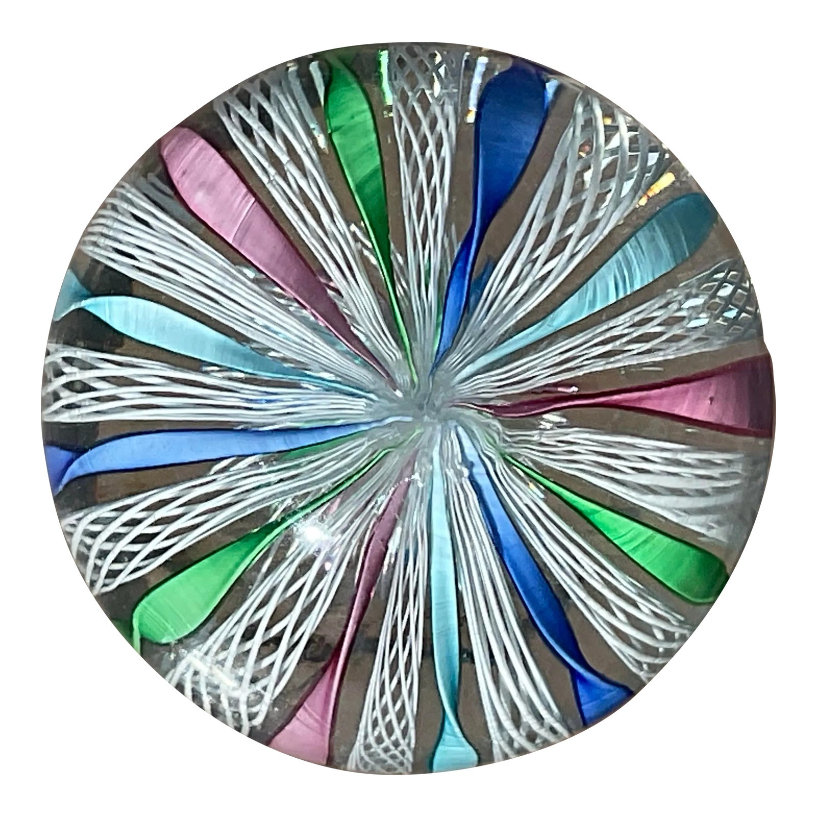 1970s Latticino Glass Paperweight | Chairish