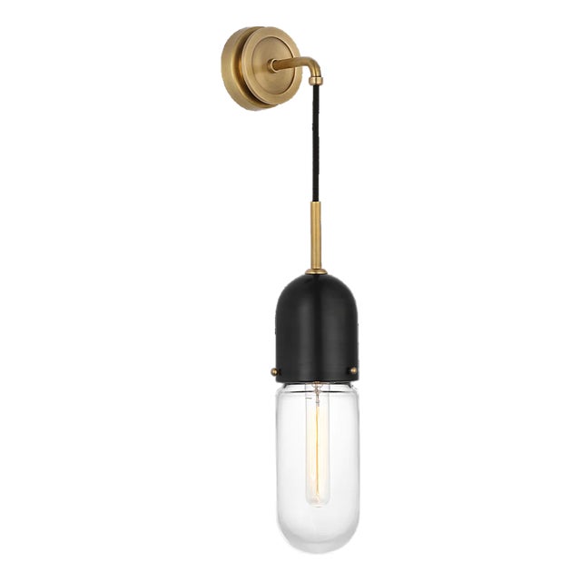 Thomas O'Brien for Visual Comfort Signature Junio Wall Light in Bronze and Brass with Clear Glass For Sale