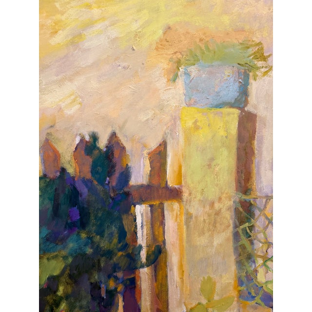 Contemporary "Garden Gate" by Ann Toulmin Rothe Silvermine Guild New Canaan Artist 38.5 X 50.5 For Sale - Image 3 of 11