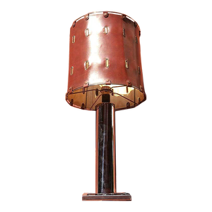 1960s Brutalist Italian Leather & Chrome Table Lamp