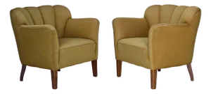 Danish Armchairs in Green Wool and Ash Wood, 1960s, Set of 2