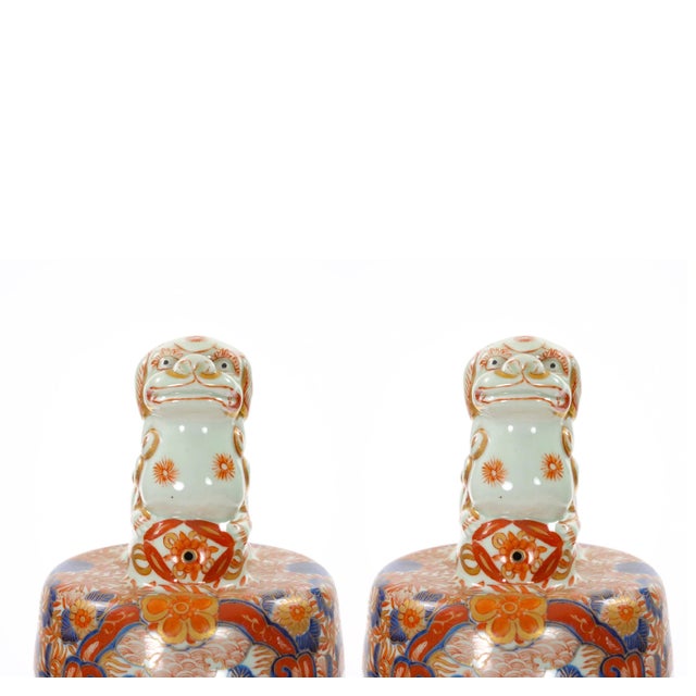 Imari Porcelain Large Antique Meiji Period Porcelain Imari Lidded Jars Urns For Sale - Image 4 of 12