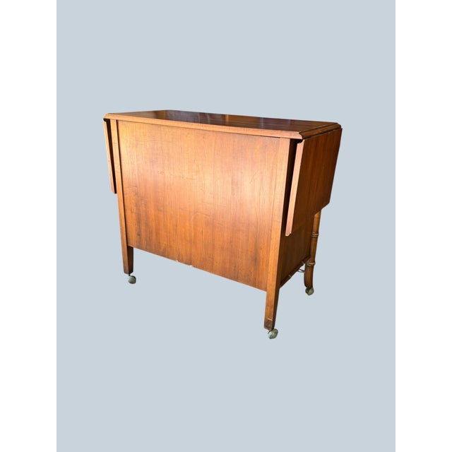 Wood Vintage Mid-Century Dixie "Aloha" Faux Bamboo Drop-Leaf Buffet Server & Bar Cart For Sale - Image 7 of 11