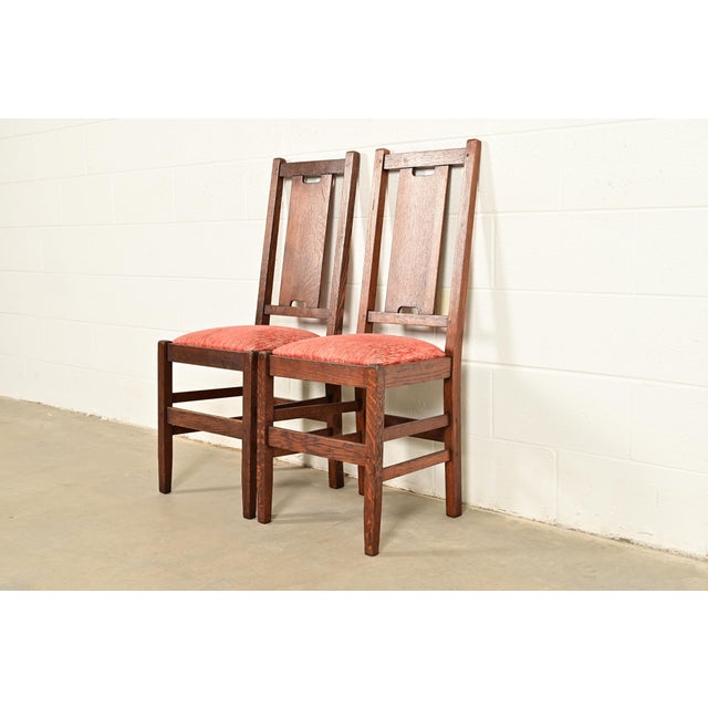 Mission Gustav Stickley Antique Mission Oak Arts & Crafts H-Back Side Chairs or Dining Chairs, Pair For Sale - Image 3 of 15