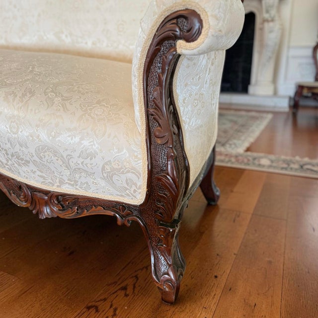 1970s 6 Piece Italian 19th C. Renaissance Revival Damask Sofa Settee Armchair Set For Sale - Image 10 of 17