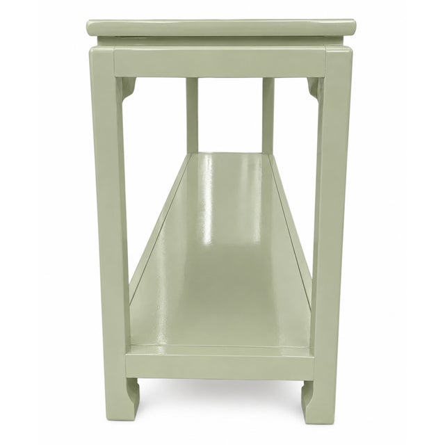 Chinoiserie Console Table in High-Gloss Lacquer With Brass Corner Accents For Sale In West Palm - Image 6 of 6