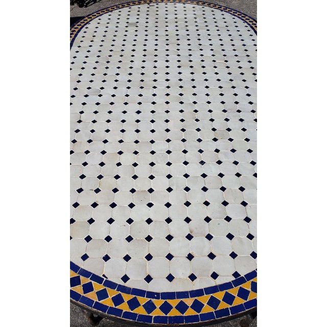 Moroccan Oval Simple White Mosaic Dining Table For Sale In Orlando - Image 6 of 8