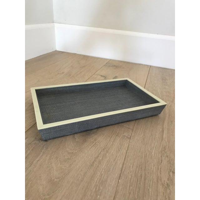 Pigeon & Poodle Maranello Steel Blue/White Abaca Medium Tray For Sale - Image 9 of 9
