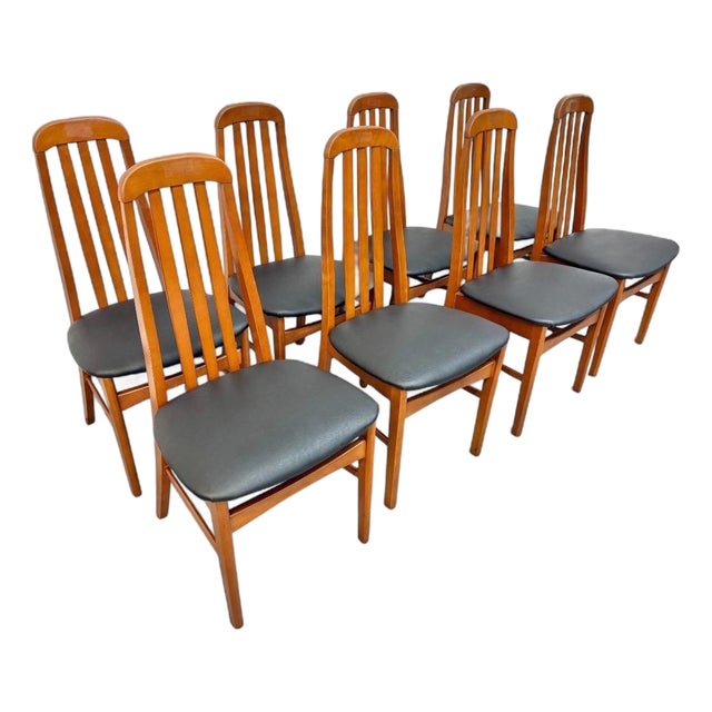 Vintage Danish Modern Eva Style Teak Dining Chairs - Set of 8 For Sale