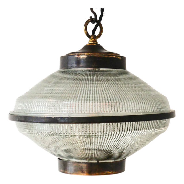 Ellipse Pendant Light in Glass and Patinated Brass, 1960s For Sale