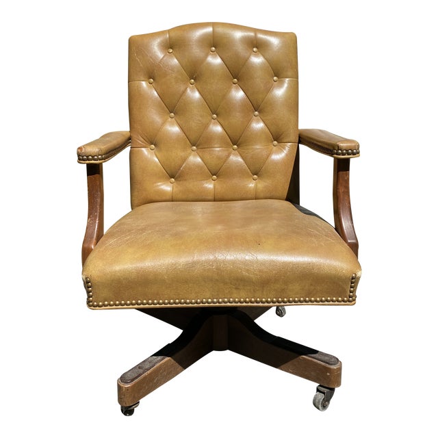 Vintage Executive Tufted Leather Swivel Office Desk Chair Chairish