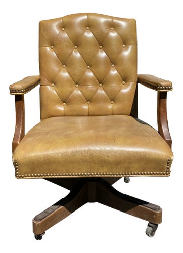 Vintage Executive Tufted Leather Swivel Office Desk Chair