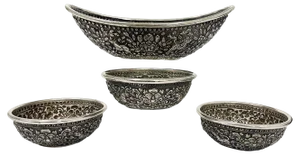 Indonesian Djokja Basket and Bowls with Animal Figures, 1890, Set of 4