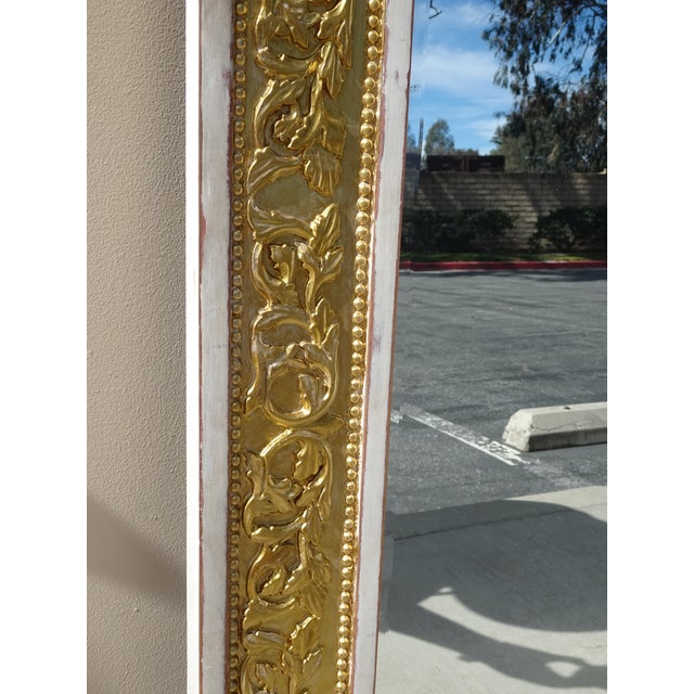 Antique French Louis XVI Baroque Style Solid Wood Gold & White Rustic Mirror For Sale - Image 11 of 18