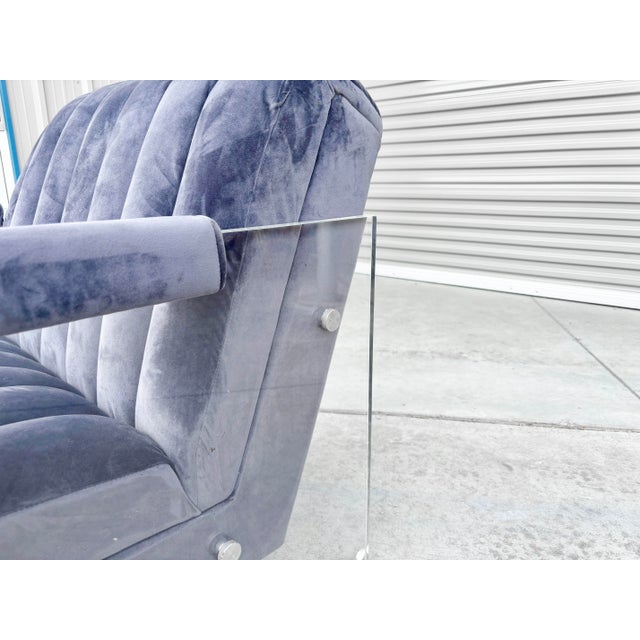 1980s Velvet and Lucite Lounge Chairs For Sale - Image 10 of 14