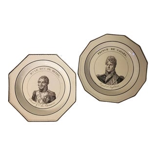 Early 19th Century Creamware Portait Plates of English and French Examples by Wedgwood and Choisy - A Pair For Sale