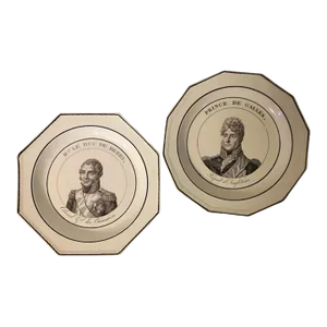 Early 19th Century Creamware Portait Plates of English and French Examples by Wedgwood and Choisy - A Pair