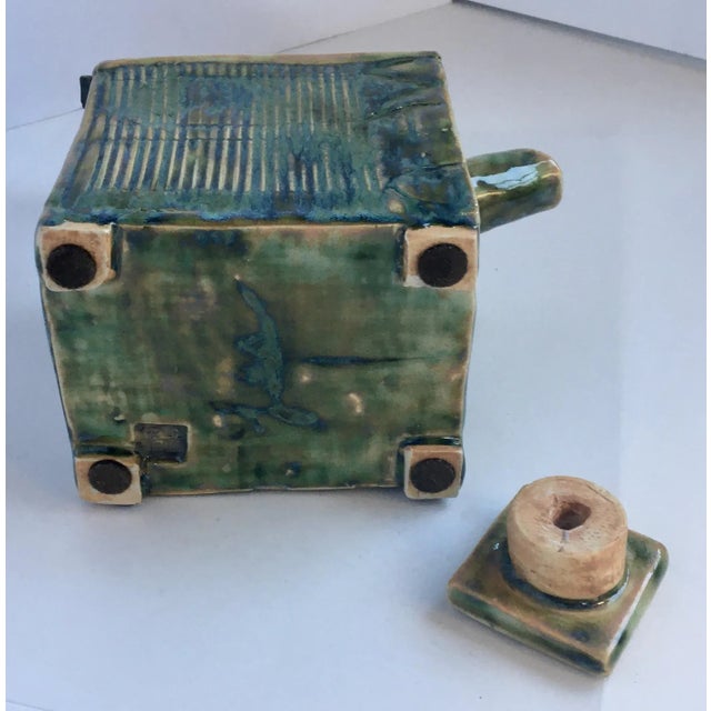 Turquoise Hand-Built Square Artisanal Studio Pottery Tea Pot For Sale - Image 8 of 11