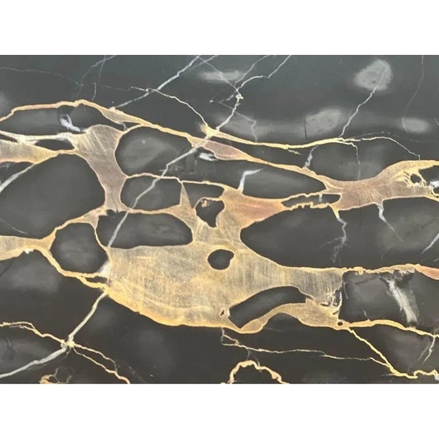 Brown Mid 20th Century French Louis XVI Style Marble Inset Brass Trim Side Table For Sale - Image 8 of 13