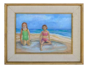 Gladys Hart Impressionist "Two Girls on the Beach" Oil on Canvas 1998