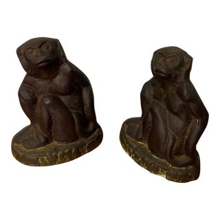 Vintage Cast Iron Monkey Bookends - a Pair For Sale