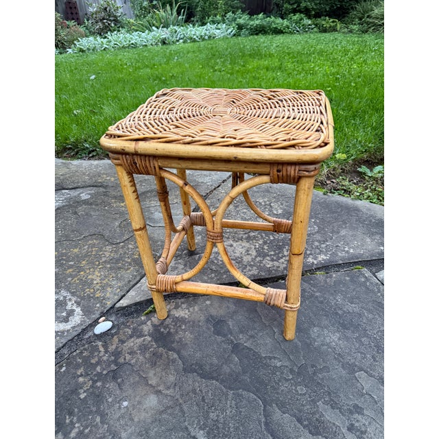 Great Vintage Wicker Rattan End / Drinks Table, c. Mid 20th Century. This wonderful piece features a warm light honey...