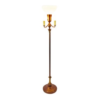 Vintage Torchiere Floor Lamp W/ Corning Milk Glass Diffuser For Sale