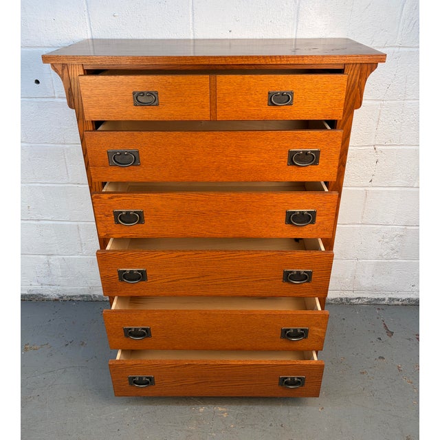 Wood Late 20th Century Mission Oak Highboy Dresser by Vaughan Bassett For Sale - Image 7 of 17