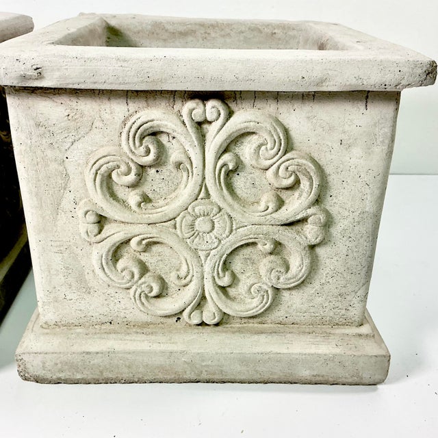 1989 Vintage Italian Florentine Style Medallion Reconstituted Stone Planters - A Pair For Sale - Image 6 of 10