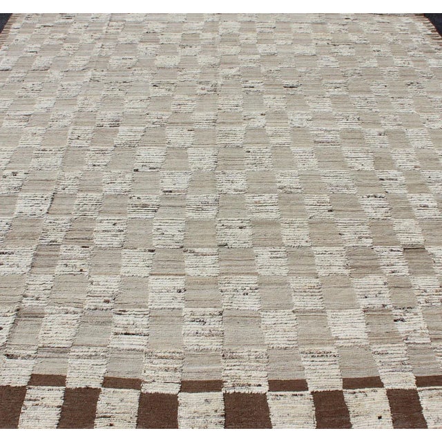 Hi-Low Piled Rug With Checkerboard Design in Earth Tones by Keivan Woven Arts For Sale - Image 10 of 10