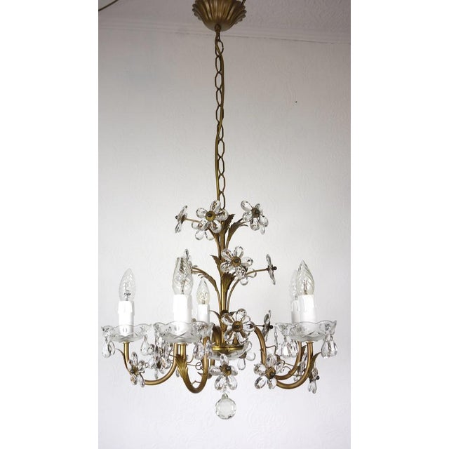 Antique Italian Gold-Plated Metal Crystal Flowers Chandelier, 1950s For Sale - Image 17 of 17