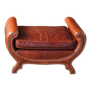 Century Furniture Duke of York Leather Studded Bench Ottoman For Sale
