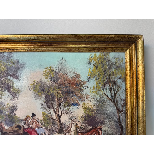Wood 1970s Vintage Country Impressionist Horse & Carriage Oil on Canvas Painting – Frame For Sale - Image 7 of 11