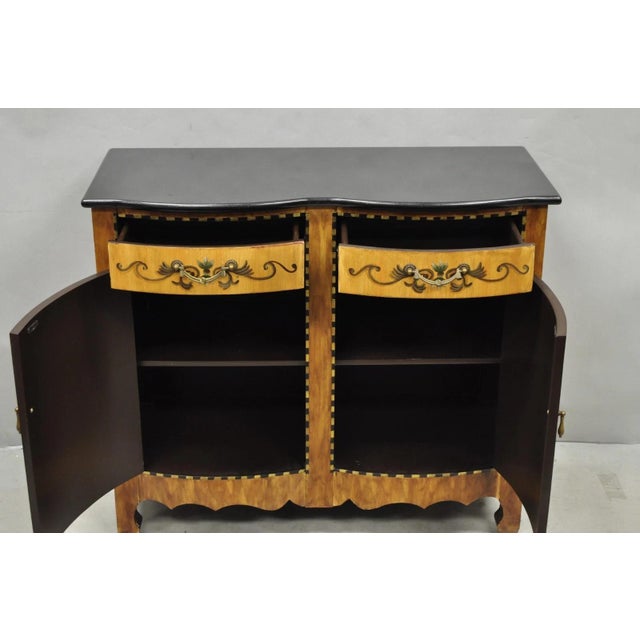 Brown Contemporary French Country Style Marble Top Painted Server Console Cabinet For Sale - Image 8 of 15