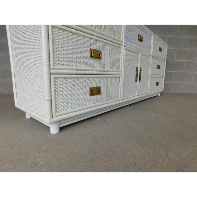 Faux Bamboo Campaign Style Wicker Dresser Coastal Style Attributed to Henry Link For Sale In Philadelphia - Image 6 of 16