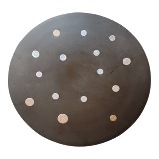 Wonderful Couroc of Monterey Mid Century Large Dark Gray Bowl With Silver Coin Inlay Decoration For Sale
