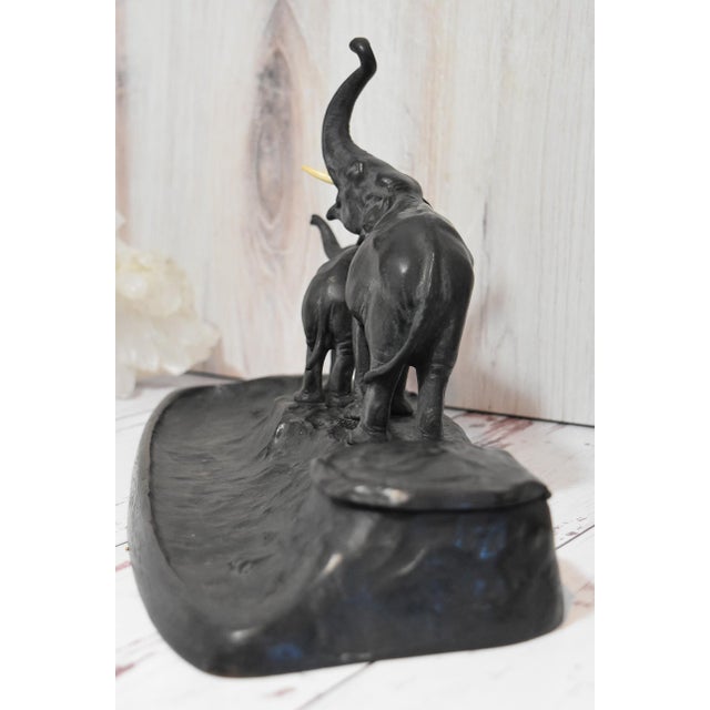 Brown Victorian Bronze Elephant Desk Pen Holder With Inkwell Signed Austria For Sale - Image 8 of 18