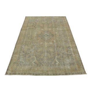 Tabriz Rug 9’8” X 12’6” Beige Wool Vintage Distressed Hand-Knotted Carpet For Sale