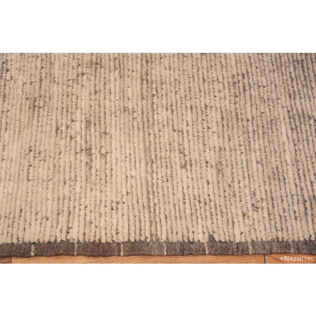 Solid Abstract Ivory Cream Color Modern Hallway Runner Rug For Sale In New York - Image 6 of 6