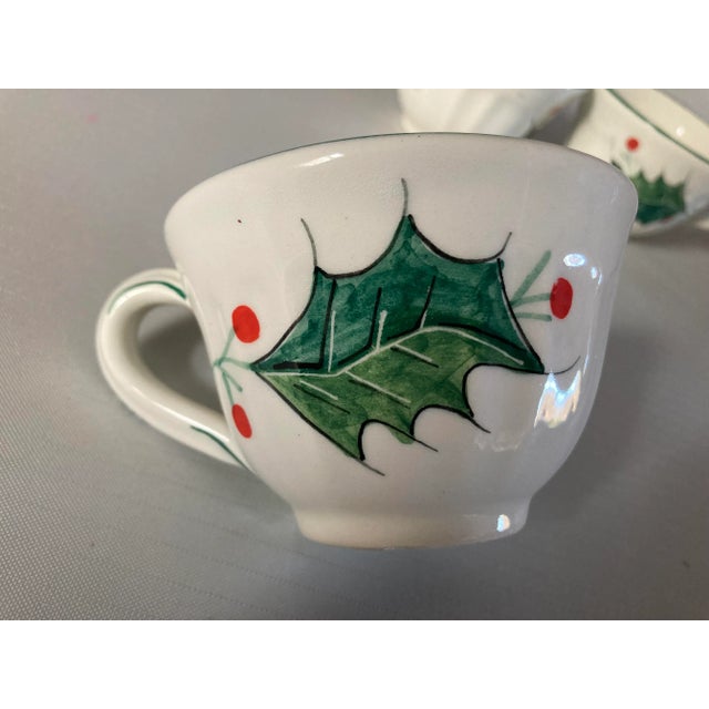 Italian Vintage Hand Painted Italy Mistletoe Tea & Coffee Cups S/3 For Sale - Image 3 of 6