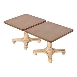 Heritage Furniture Regency Walnut Pedestal Tea Tables or Occasional Side Tables, Pair For Sale