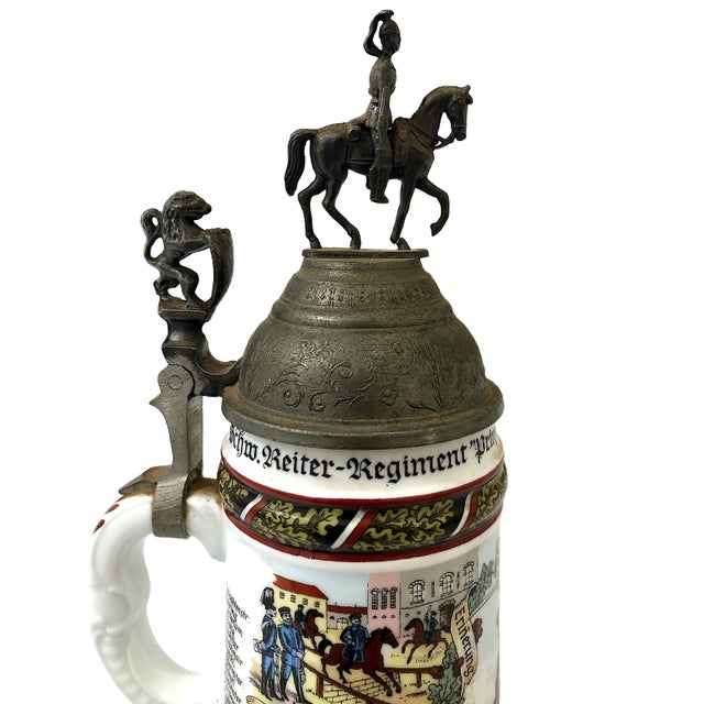 Commemorative Early 20th-Century German Reservist Stein in Porcelain and Pewter For Sale In San Francisco - Image 6 of 18