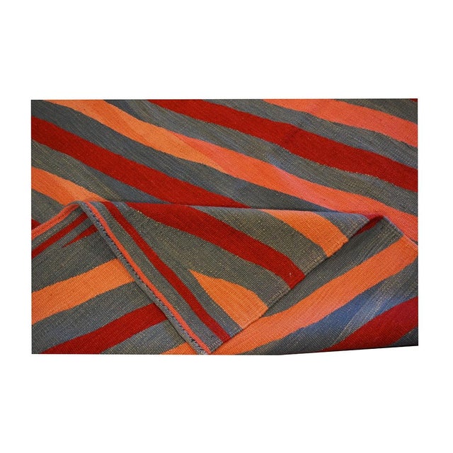 Turkish Safari Kilim Wool 5x6 Striped Red & Orange Handmade Area Rug #1142567 For Sale - Image 4 of 4