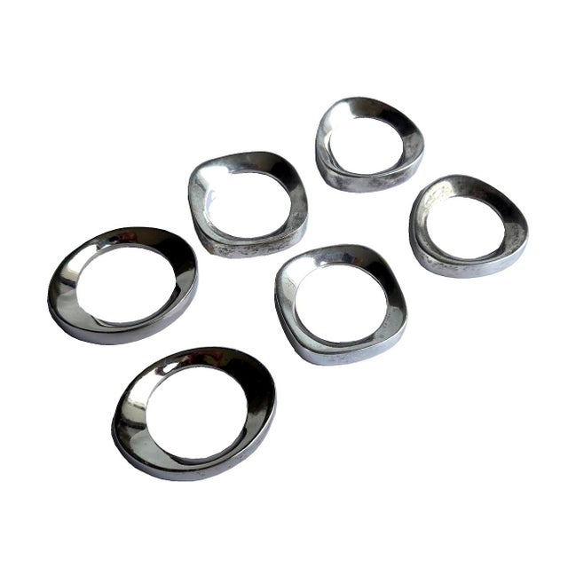 Vintage Silverplate Modernist Napkin Rings, Set of 6 For Sale - Image 11 of 16