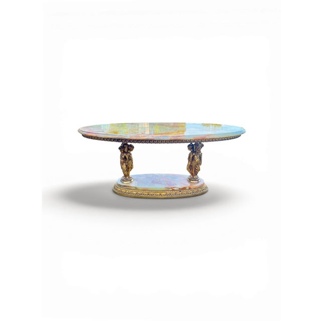 Oval Brass and Onyx Marble Console Coffee Table with Greek Nymphs, 1960s For Sale - Image 4 of 8