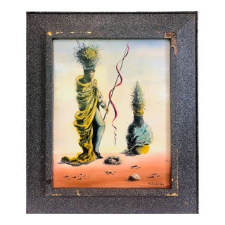 Mid-Century Theatrical Surrealist Signed Painting, by Fabio Lemus For Sale