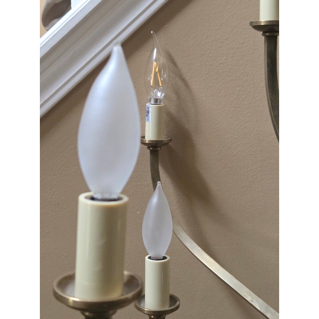 Sleek Modern Patinated Brass 12 Arm Chandelier Attributed to Hart Associates For Sale - Image 4 of 8