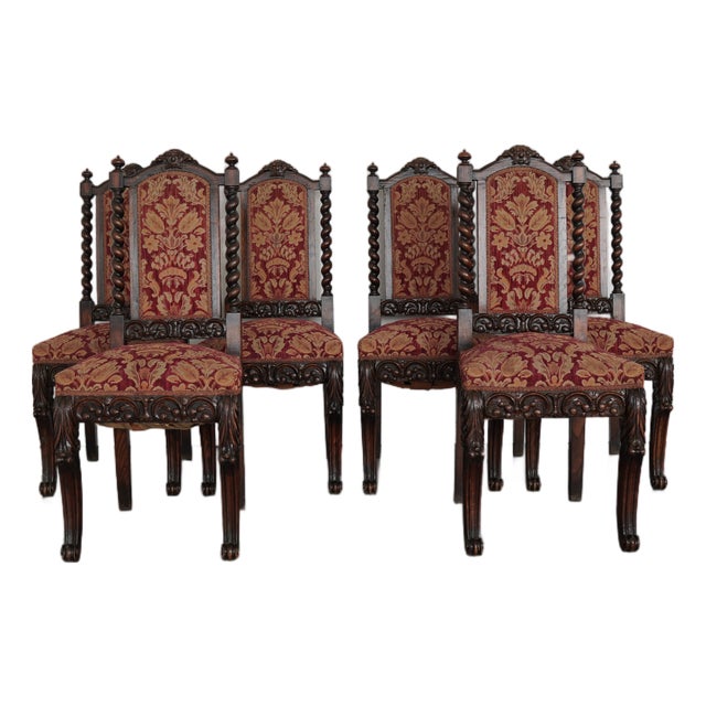 Vintage Spanish Revival Barley Twist Dining Chairs (Set of 6) For Sale