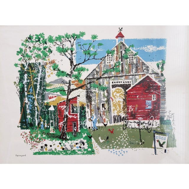 Farmhouse Mid 20th Century Country Farm Barn Scene Serigraph by Ronald Julius Christensen, Framed For Sale - Image 3 of 5